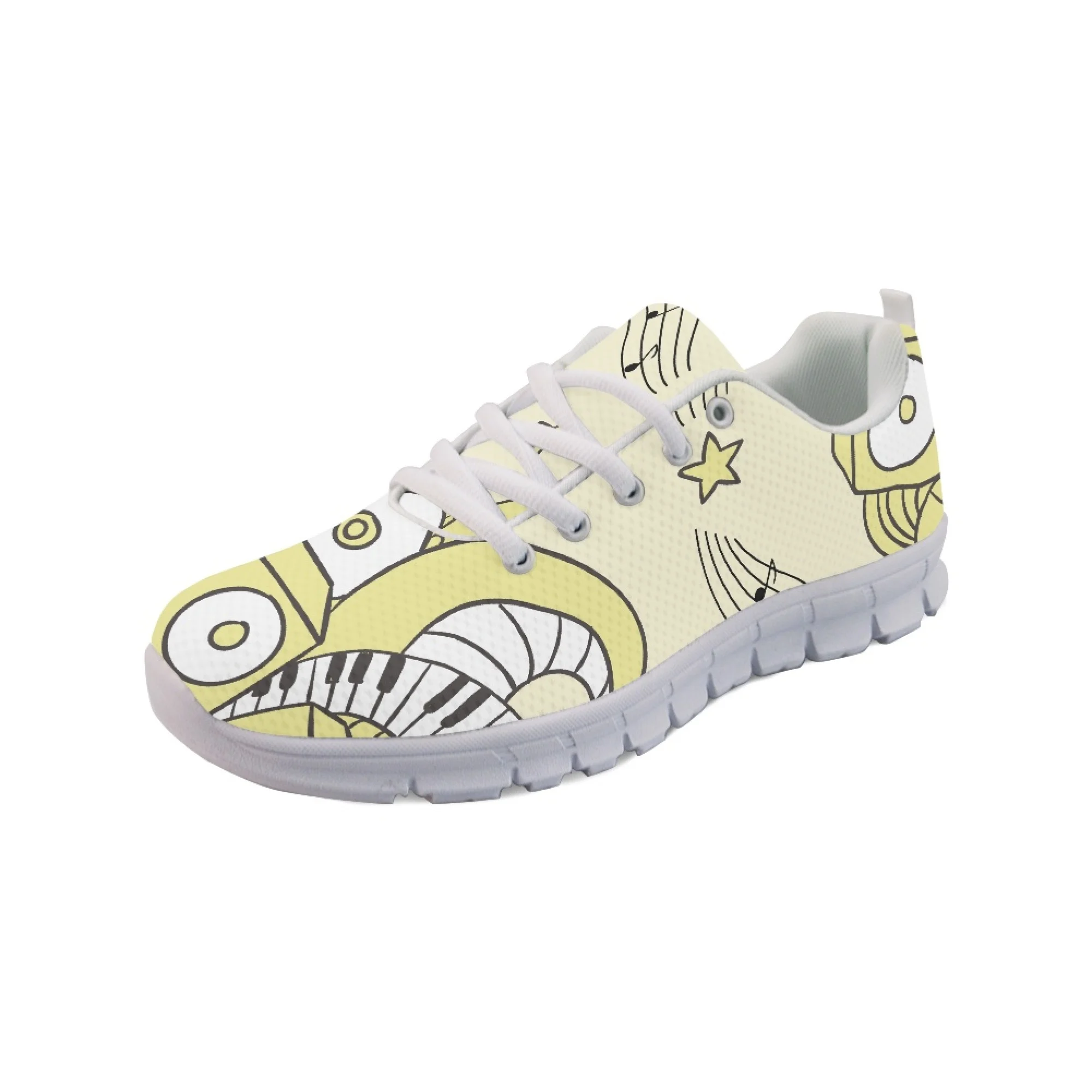 Yikeluo New Style Women Lace up Sneakers Casual Musical Notes Flat Shoes Breathable Soft Print Running Shoes for Femme