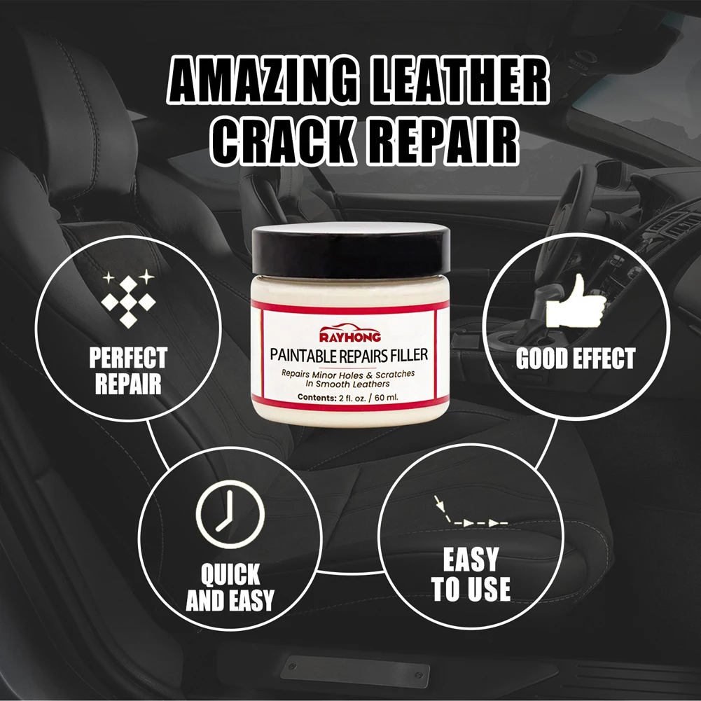 60ml Leather Filling Paste Leather Filler Repair Car Scratches Cracks Sofa Seat Complementary Refurbishing Cream leather filler paste leather repair paste