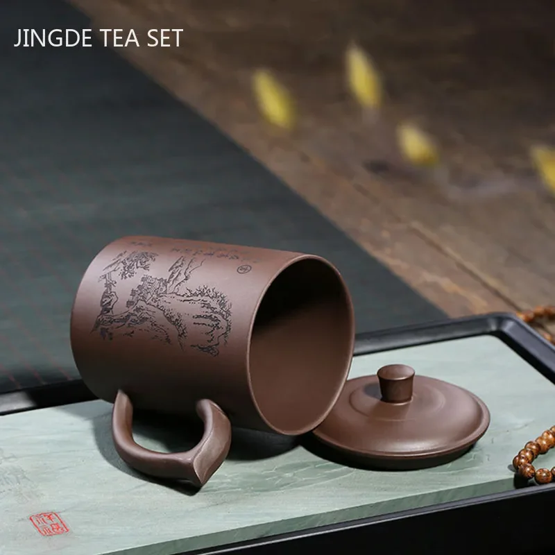 Large capacity 500ml Yixing Handmade Purple Clay Pu'er Teacup With Cover Office Water Travel Portable Tea Cups Household Tea Set