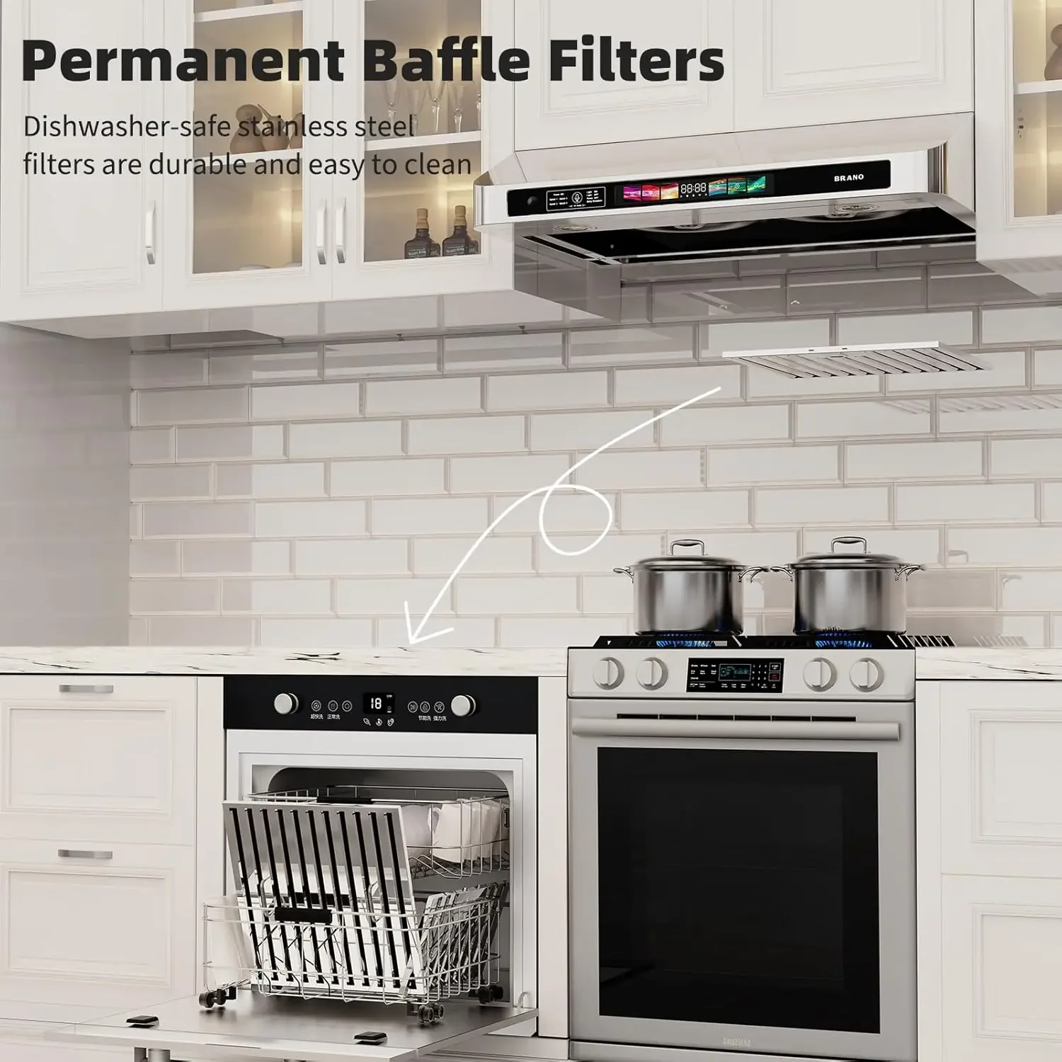 30 Inch Under Cabinet Range Hood With Voice/Gesture/Touch Control 900 CFM Kitchen Vent Hood With 4-Speed Exhaust Fan Stainless