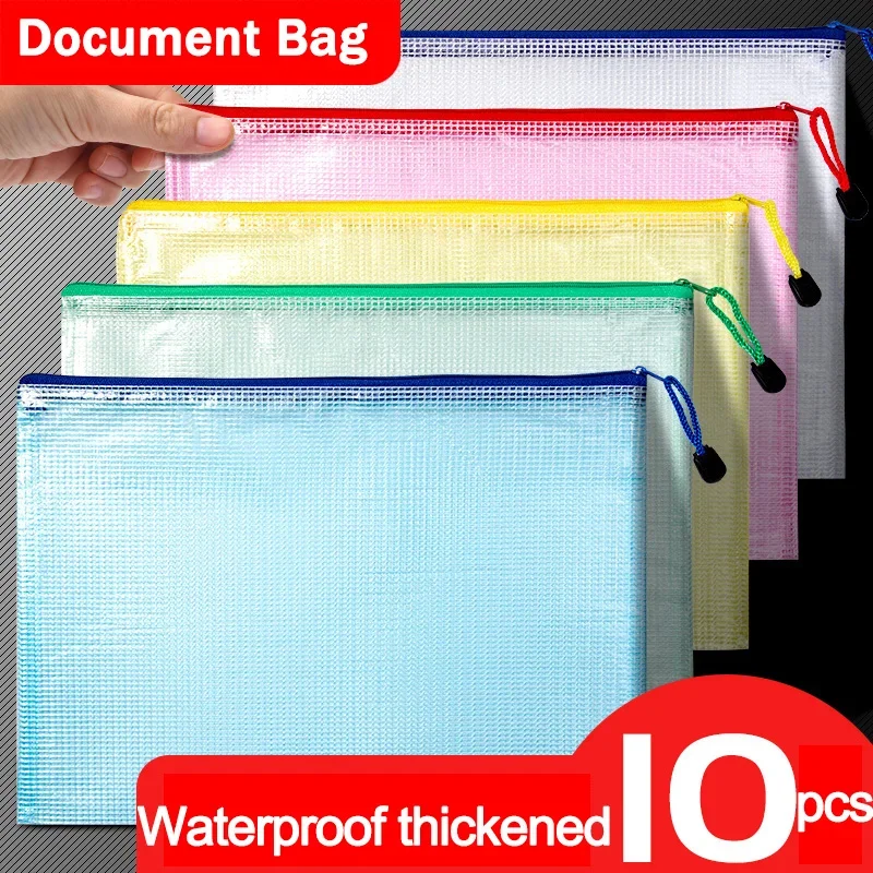 

10pcs Grid File Bag A4/A5/A6 Transparent Storage Zipper Bag Waterproof Data Bag Student File Test Paper Bag Home Office Storage