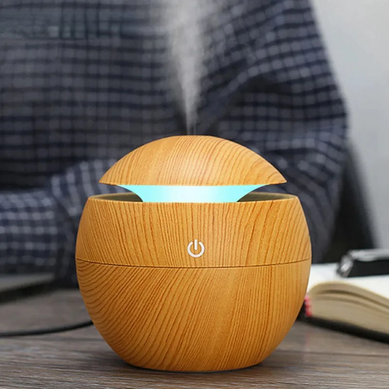130ML Air Humidifier Ultrasonic USB Aroma Diffuser Wood Grain LED Night Light Electric Essential Oil Diffuser Aromatherapy Home 1