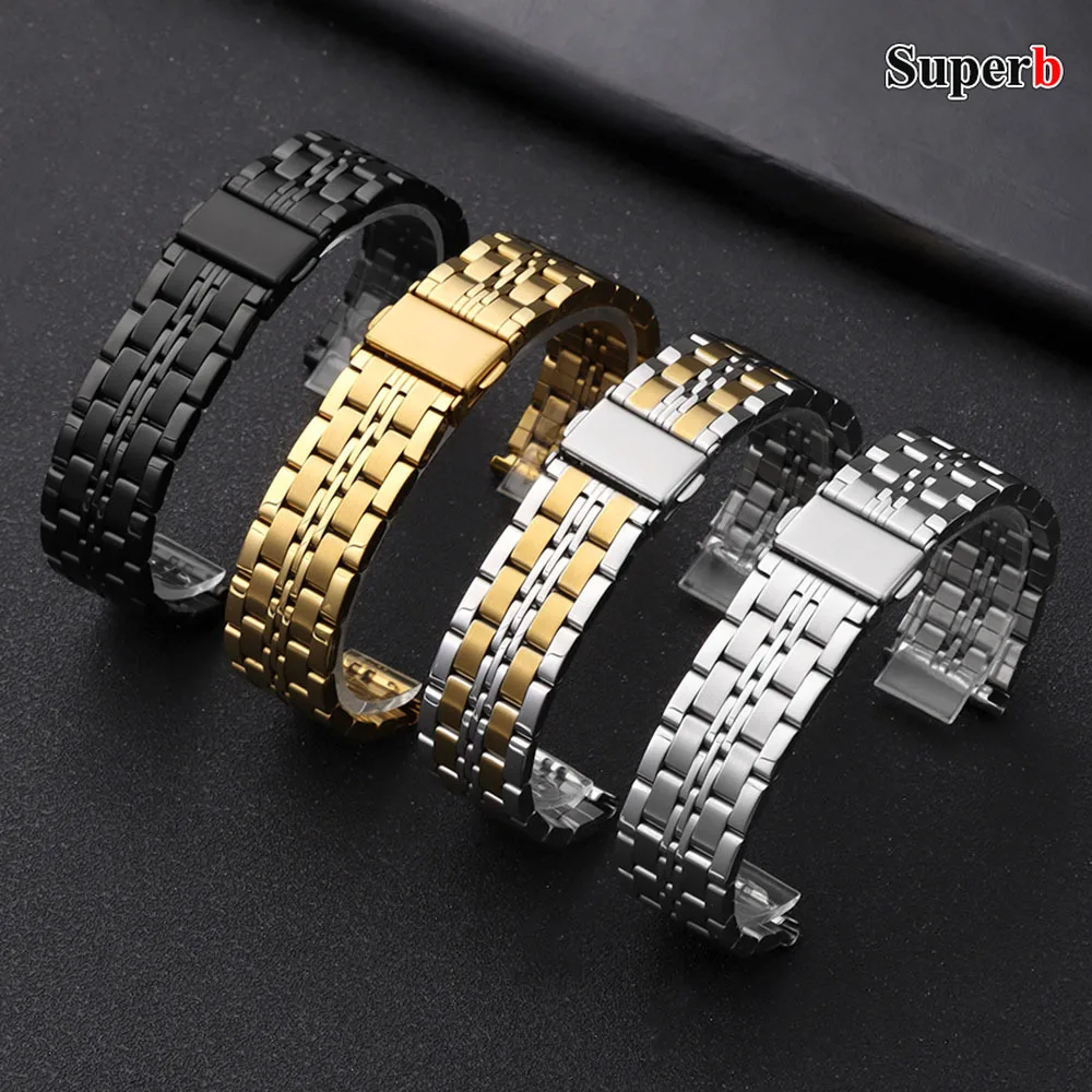 Curved End Stainless Steel Watch Strap - Universal Metal Wristband Bracelet (Multiple Sizes)