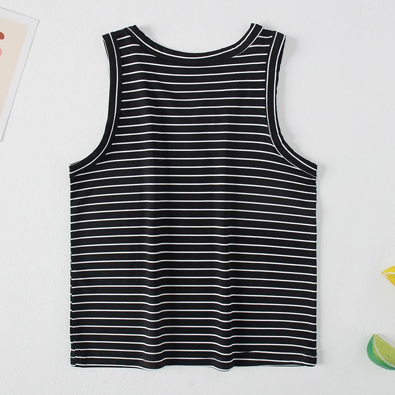 2-Pcs Children's Four Seasons Black And White Striped Vest Boy Leisure Sports Running Top Girl Basic Joker Fashion Bottoming Shi cotton vest sports sleeveless vest cotton sleeveless t shirt