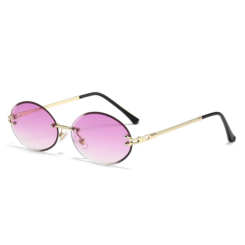 Rimless Oval Sunglasses For Women Small Metal Frame Fashion Clear