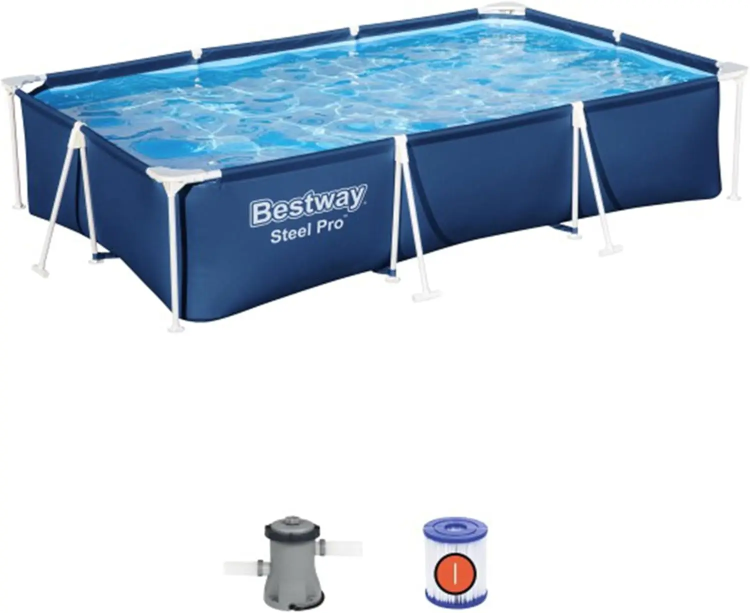 Steel Pro 9.8' x 6.6' x 26" Rectangular Steel Frame Above Ground Outdoor Backyard Swimming Pool Set with 330 GPH Filter Pump