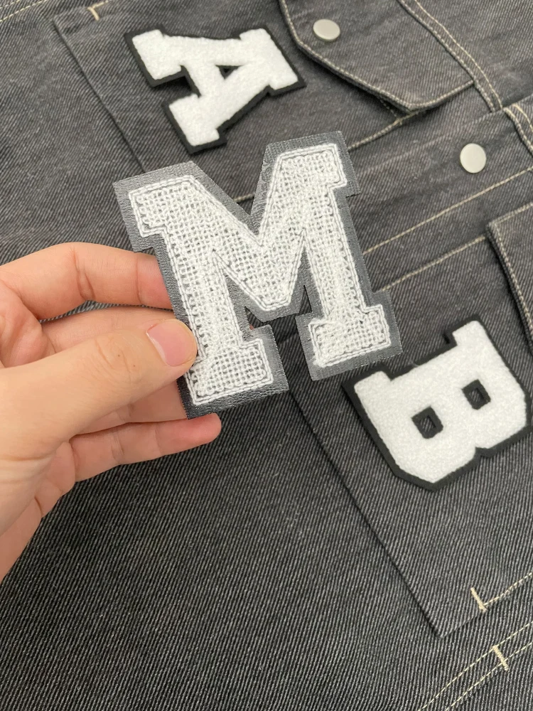 8cm Black & White Chenille Embroidered Letter Patches