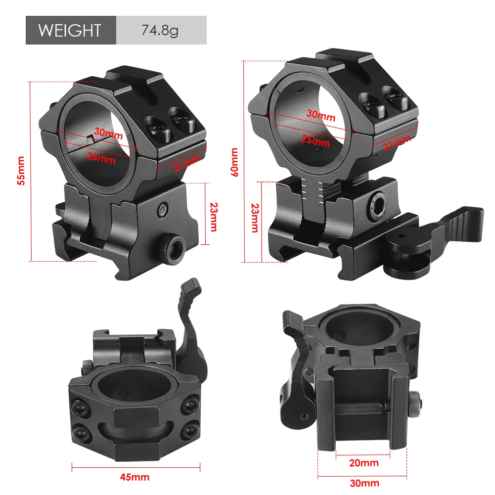 유니크파이어 2개 M3020KC QD 퀵 릴리즈 1인치 25.4mm/30mm 스코프 링 로우 프로파일 23mm 도브테일 레일 마운트 QD 링