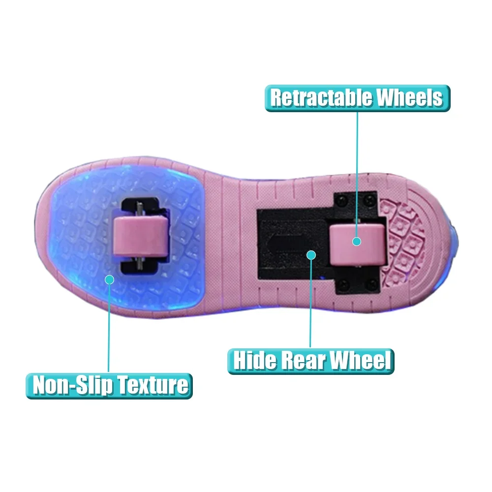 Women 2-wheel Roller Skate Shoes Trend Girls' Shoes With LED Retractable Child Dual-Purpose Casual Sneakers With Wheels