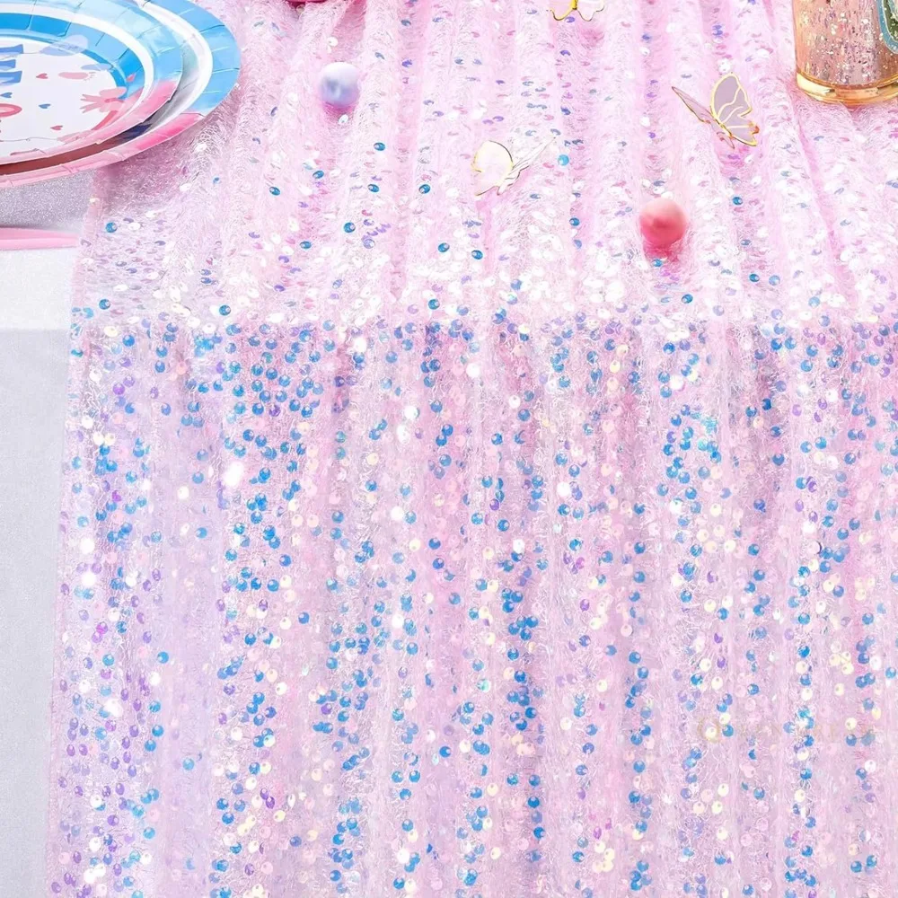 Glitter Iridescent Sequin Table Runner Extended Romantic Mermaid Theme Table Runner Rectangular Lightweight Table Cover Wedding