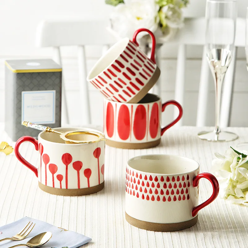 

Vintage ceramic mug, coarse pottery, oatmeal, breakfast, milk cup, home coffee cup, creative drinking cup