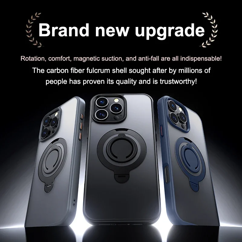 Luxury Magnetic Phone Case with Ring Stand and Lens Protection - Magsafe Compatible, Frosted Matte Finish