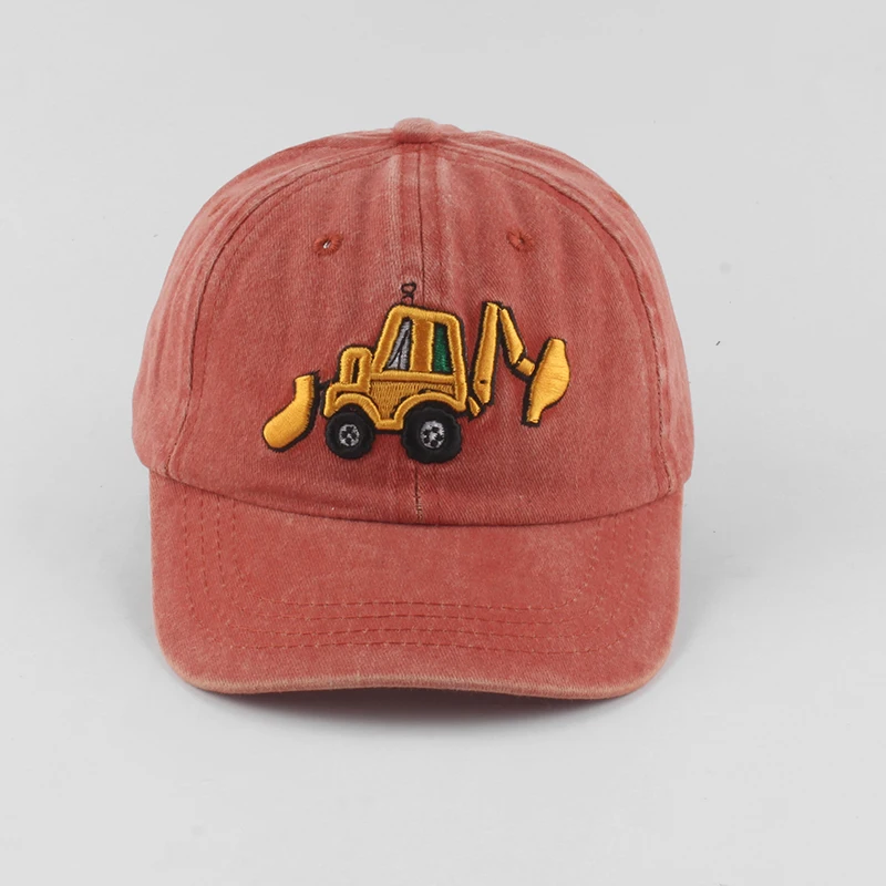 New Washed Cotton Baby Baseball Caps Cartoon Excavator Embroidery Kids Cap Outdoor Summer Snapback Hats For Boys Girls 4