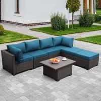 Outdoor Patio Dark Brown Rattan 7 Piece Sectional Set PE Wicker Conversation Sofa with Liftable Storage Table, Non-Slip 5" Thick 1