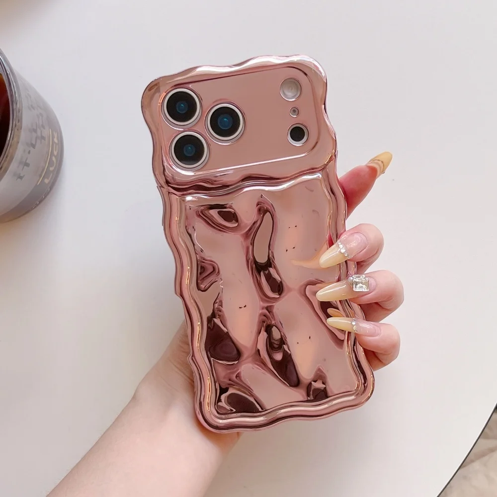 Electroplated Meteorite Patterned Phone Case with Creative Wave Border and Airbag Cover