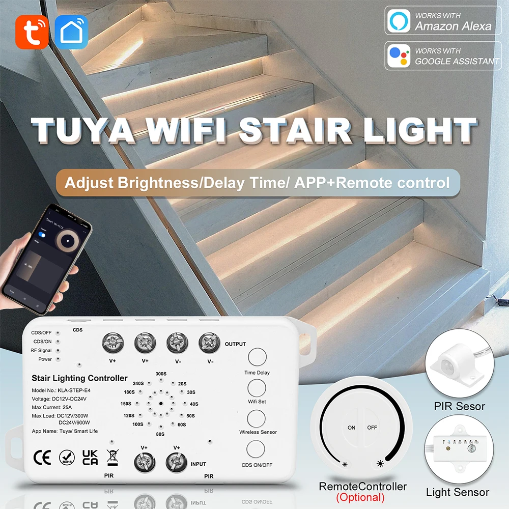 Tuya Wifi Smart Stair Light Motion Sensor Activited Indoor Staircase Lights Smat Life APP Wall Switch Remote Control Ladder Lamp