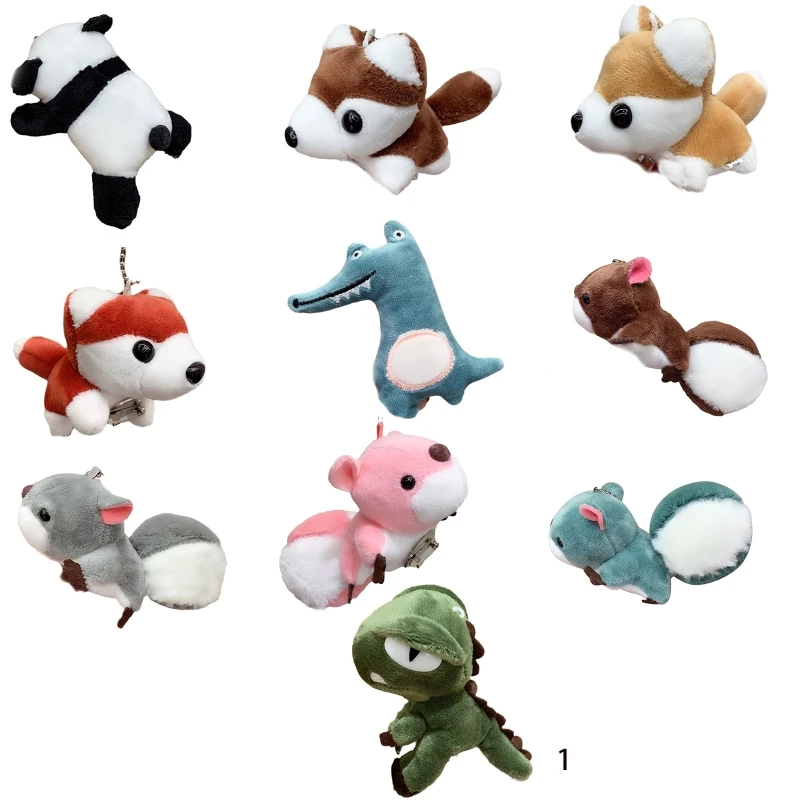 

Stuffed Toy Brooch Cartoon 3D Plush Panda Dinosaur Animal for Doll Pin
