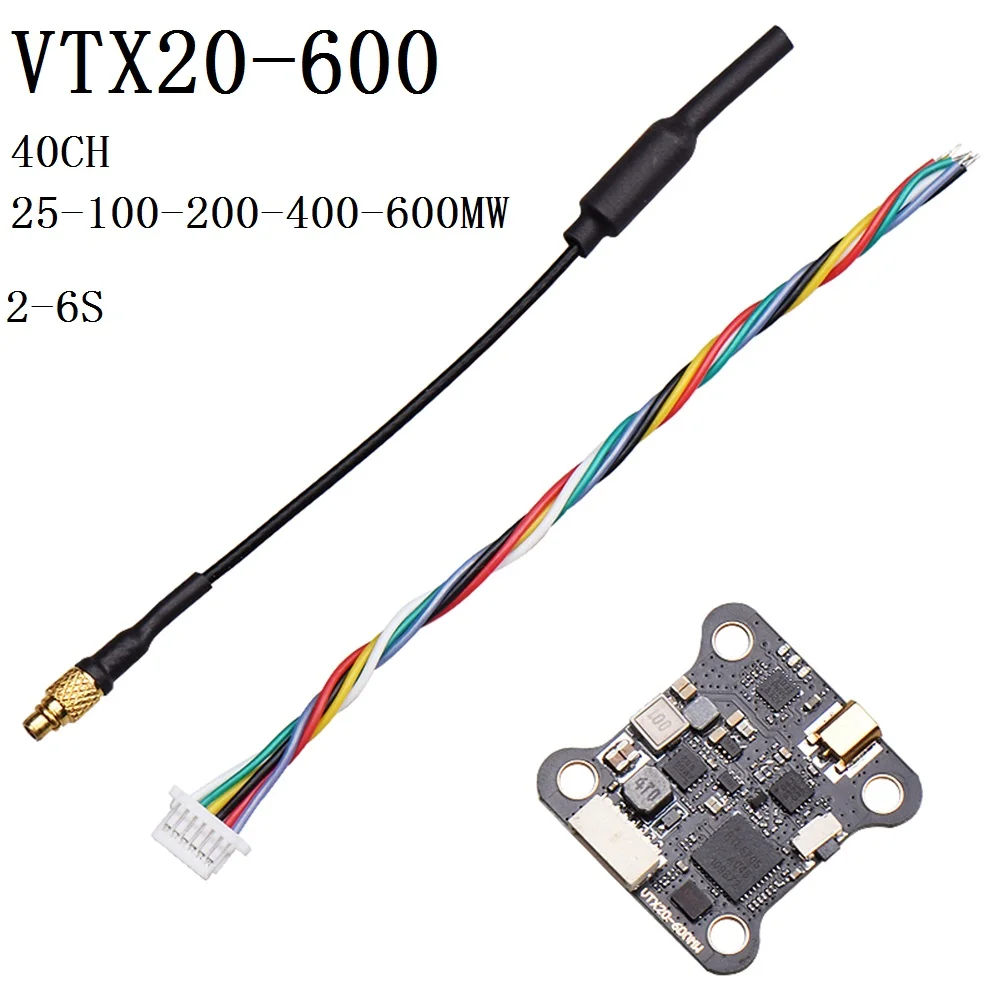 Détail du bouton et de l'affichage LED du JHEMCU VTX20-600 5.8G 40CH VTX, permettant de régler la puissance et le canal.