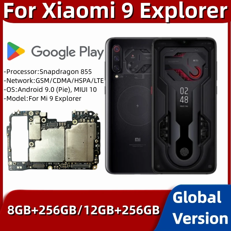 

Motherboard PCB Module for Xiaomi Mi 9 Explorer, Global Firmware, 256GB ROM