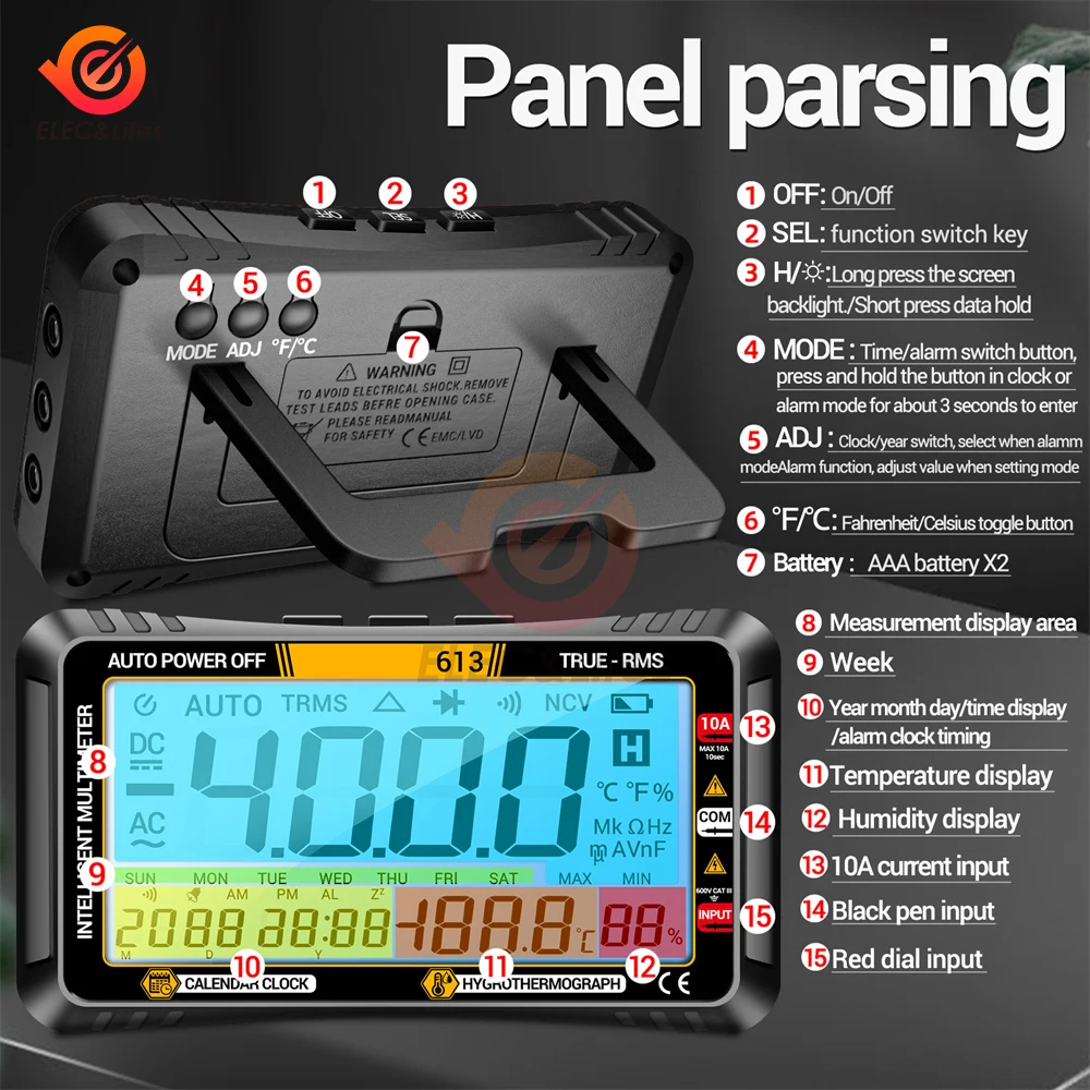 Smart Multimeter Real-time Power-off Measuring Tester AC/DC Ammeter Voltmeter 4000 Count Digital Multimetro 613 Test Tools