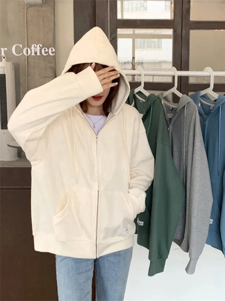 

Hoodies Loose Tops Long Sleeved Cardigan Casual Zip Up Hoodie Hooded Sweatshirts Fashion Coat Spring Autumn New Women's Clothing