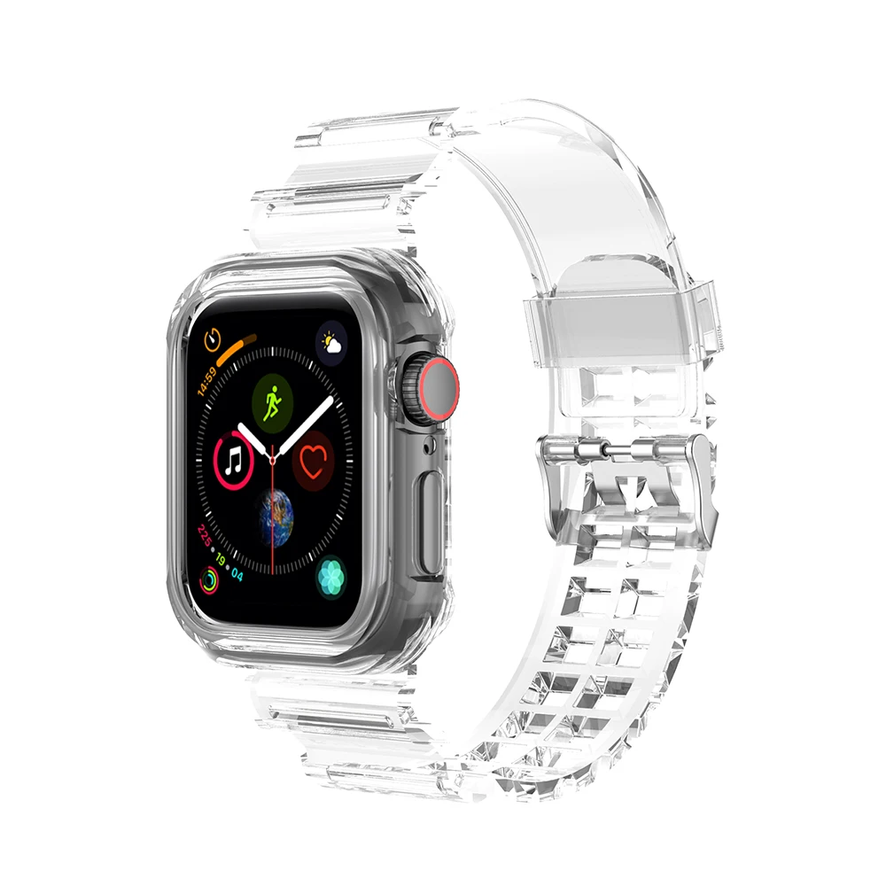 Bracelet transparent intégré et étui pour Apple Watch, bracelet en TPU transparent, iWatch 3, 2, 1, 7, 6, SE, 5, 4, 45mm, 44mm, 42mm, 41mm, 38mm, 40mm