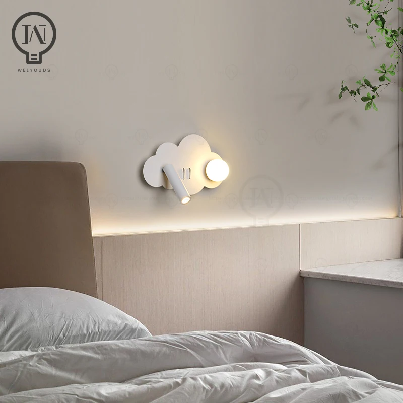 White wall lamp backlight 350 degree rotation adjustable wall lamp hotel bedroom bedside study reading desk with switch