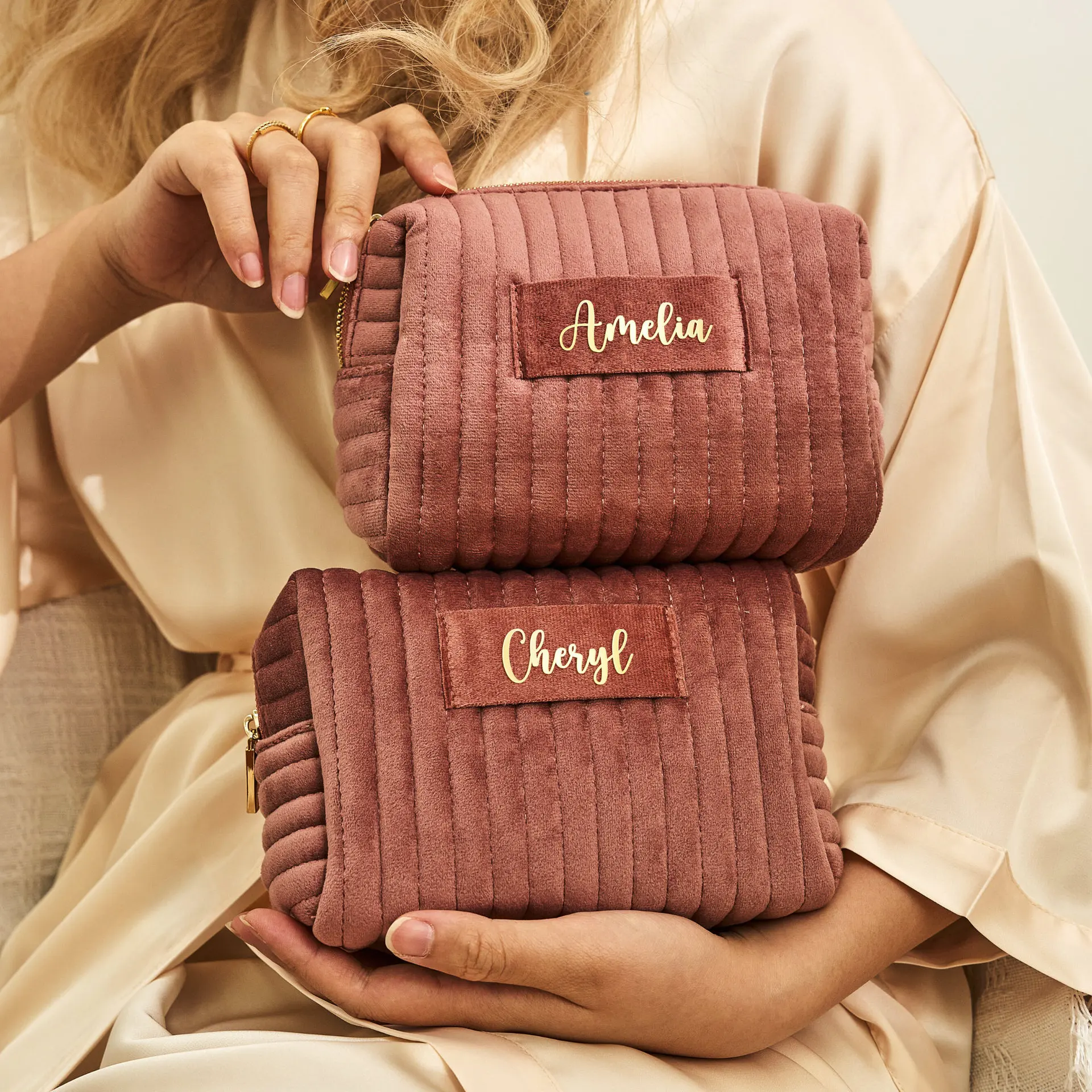 Personalized Velvet Cosmetic Bag, Toiletry Bag, Custom Name Make Up Bag,Bridesmaid Makeup Bag, Wedding Gift, Mother's Day Gift 6
