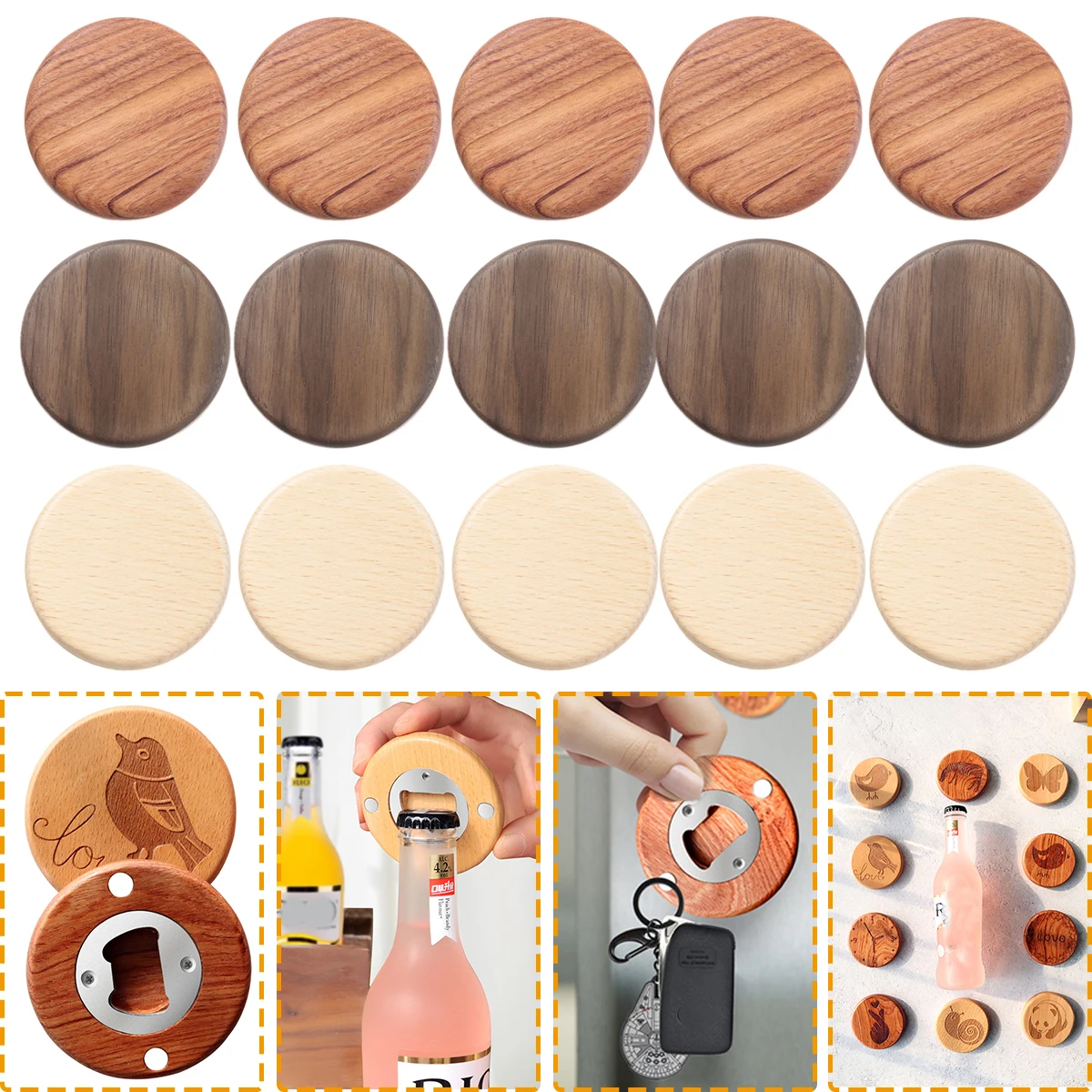 Abrebotellas De Madera Y Acero Inoxidable - 1 Unidad, Mango Ergonómico - Ideal Para Cocina, Bar, Camping O Regalo