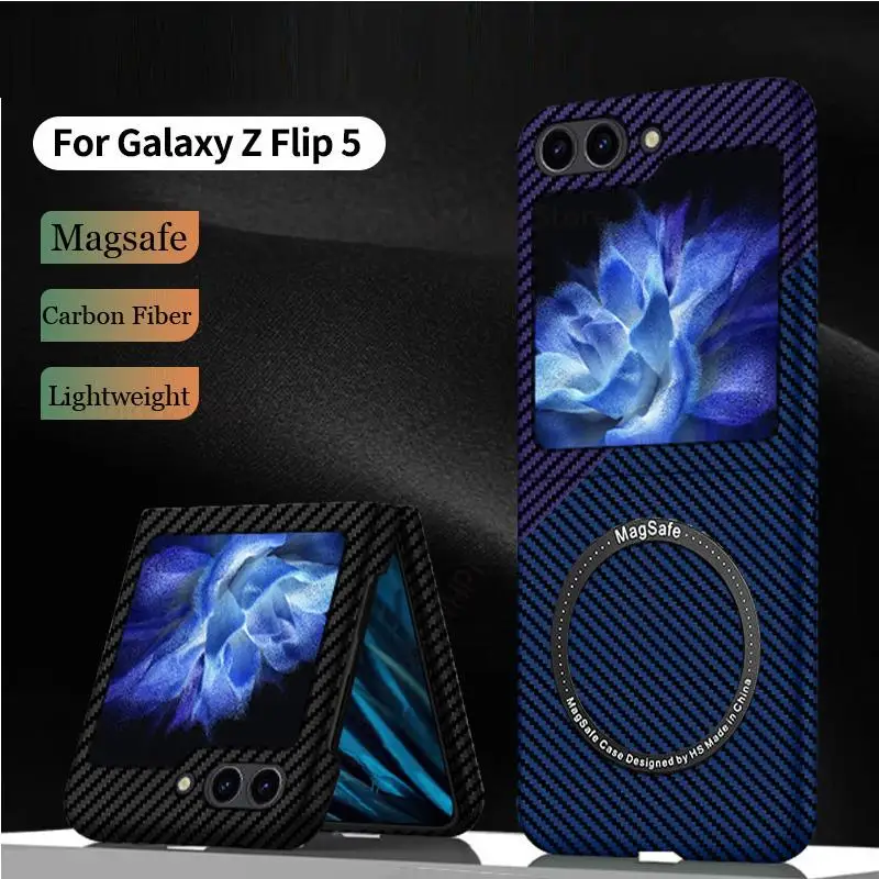 

For Magsafe Magnetic Carbon Fiber Case For Samsung Z Flip 5 5G Capa Wireless Charger Magnet Magsafing Cover For Galaxy Z Flip5 4