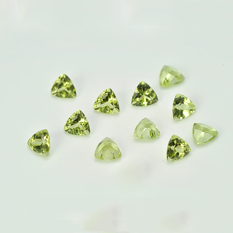 50pcs Natural Stone Peridot 3x3mm-6x6mm Trillion Facet Cut Semi-Precious Loose Gemstone for Jewelry Making