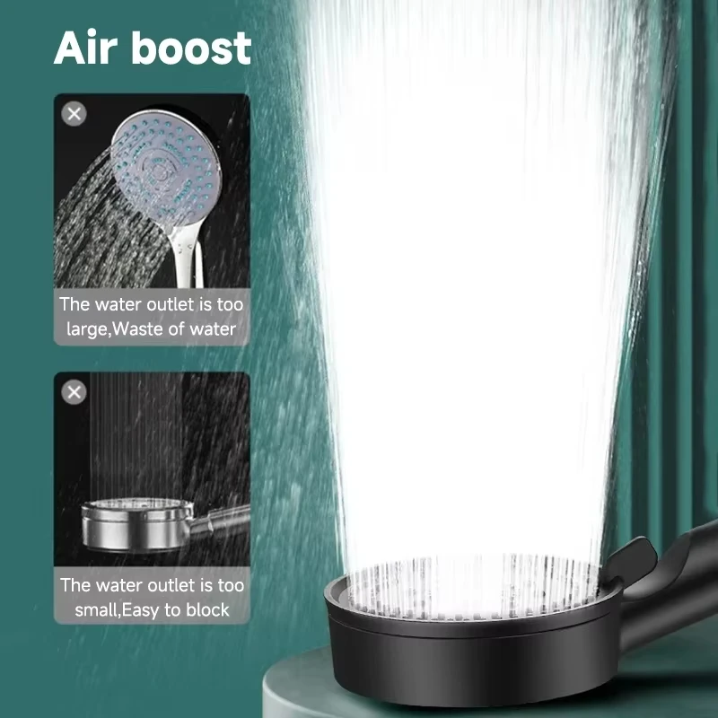 Black Booster Shower Head Adjustable High Pressure Water Massage Shower Head Home Handheld Sprayer Bathroom Supplies 5 Modes 2