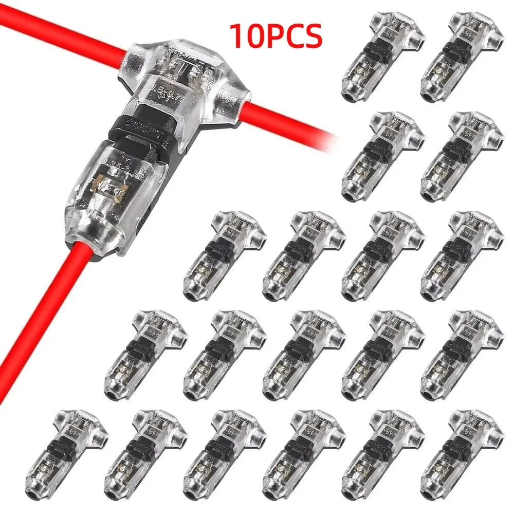 10개입 T형 저전압 와이어 커넥터 18-22 AWG 케이블용 T1/T2 퀵 커넥터 와이어 커넥터 스트리핑 불필요