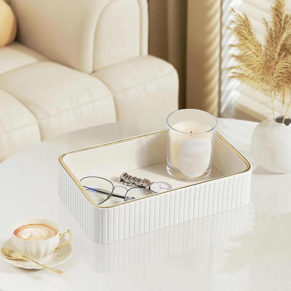 PU Leather Storage Tray Rectangular Jewellery Ring Holder Plate Multi-Function Decorative Vanity Tray for Bathroom Bedroom