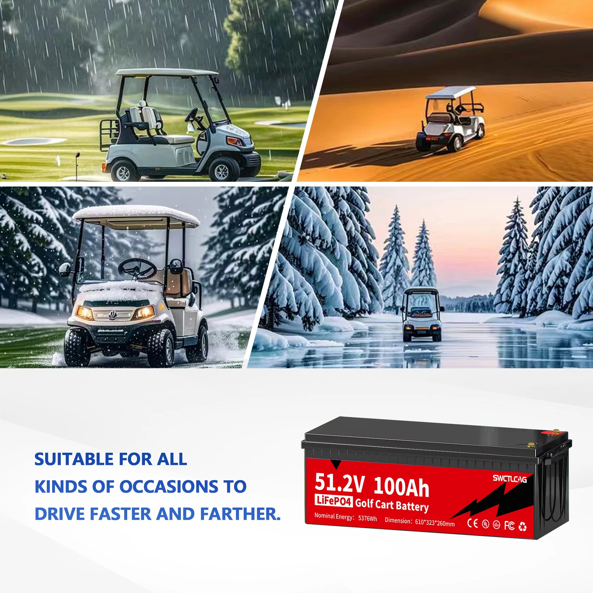 LiTime 48V 100Ah LiFePO4 Lithium Battery 200A BMS Born For 5Kw Golf Cart Marine Energy Storage Capability
