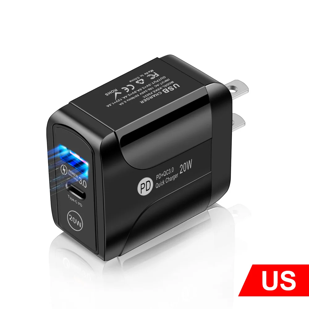 20W QC+PD 3.0 USB 2 Ports Charger Fast Charge for IPhone 12 11 Pro Max X Xs Xr IPad Huawei Xiaomi LG Samsung EU/US Plug Adapter usb 5v 2a Chargers