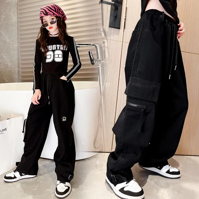 Teen Girls Cargo Pants With Belt Spring Fall Pockets Red Black