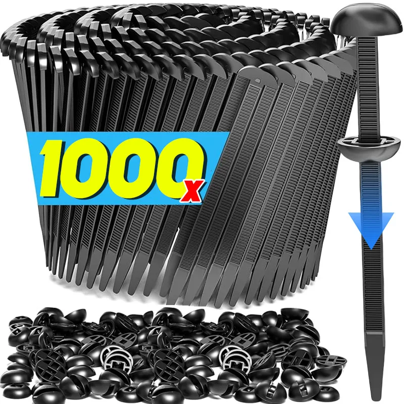 1000-100세트 셀프락킹 나일론 유니버설 케이블 타이 버클 헤비 듀티 지퍼 타이 핀 및 버튼 포함 자동차 일상 수리 고정 스트랩