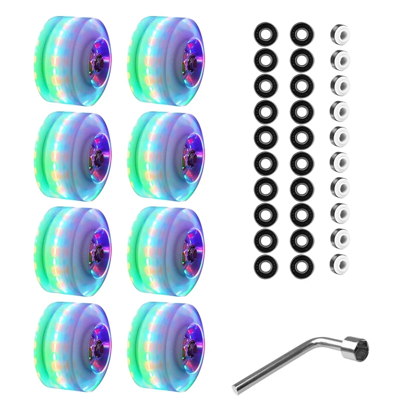 

New-8 Piece Roller Skate Wheels Luminous LED Light Up Skate Wheels With Skate Roller Bearings For Double Row Skating