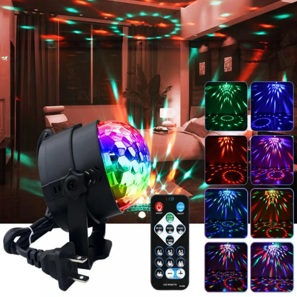 Rgb Disco Ball Party Lights Dj Disco Light Proiettore A Led Rotante Lampada Stroboscopica Festa Di Compleanno Car Club Bar Xmas Sound Attivato