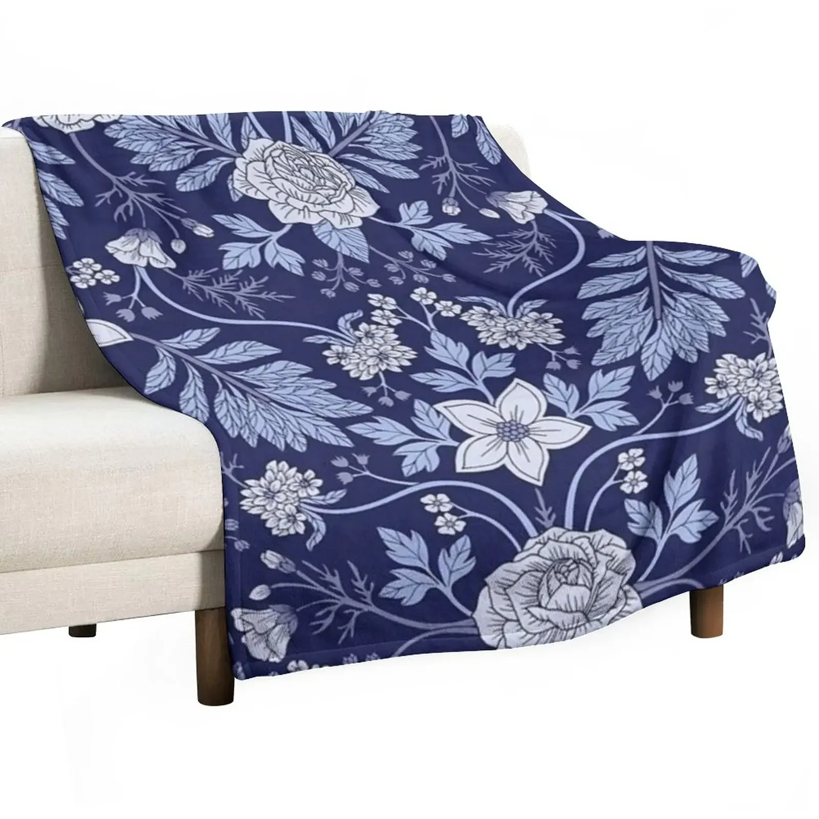 

William morris blue Throw Blanket Winter beds Vintage Blankets