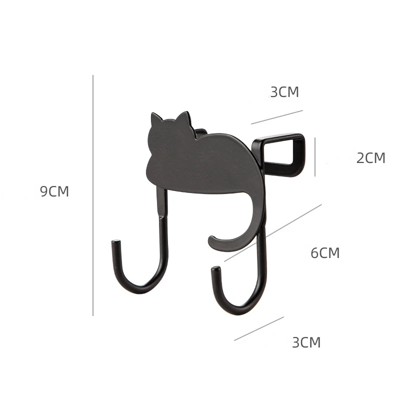 Door Back Hook Cabinet Door Nail-free Non-sticky Hanger Clothes Hook Organize Accessories Black Cat