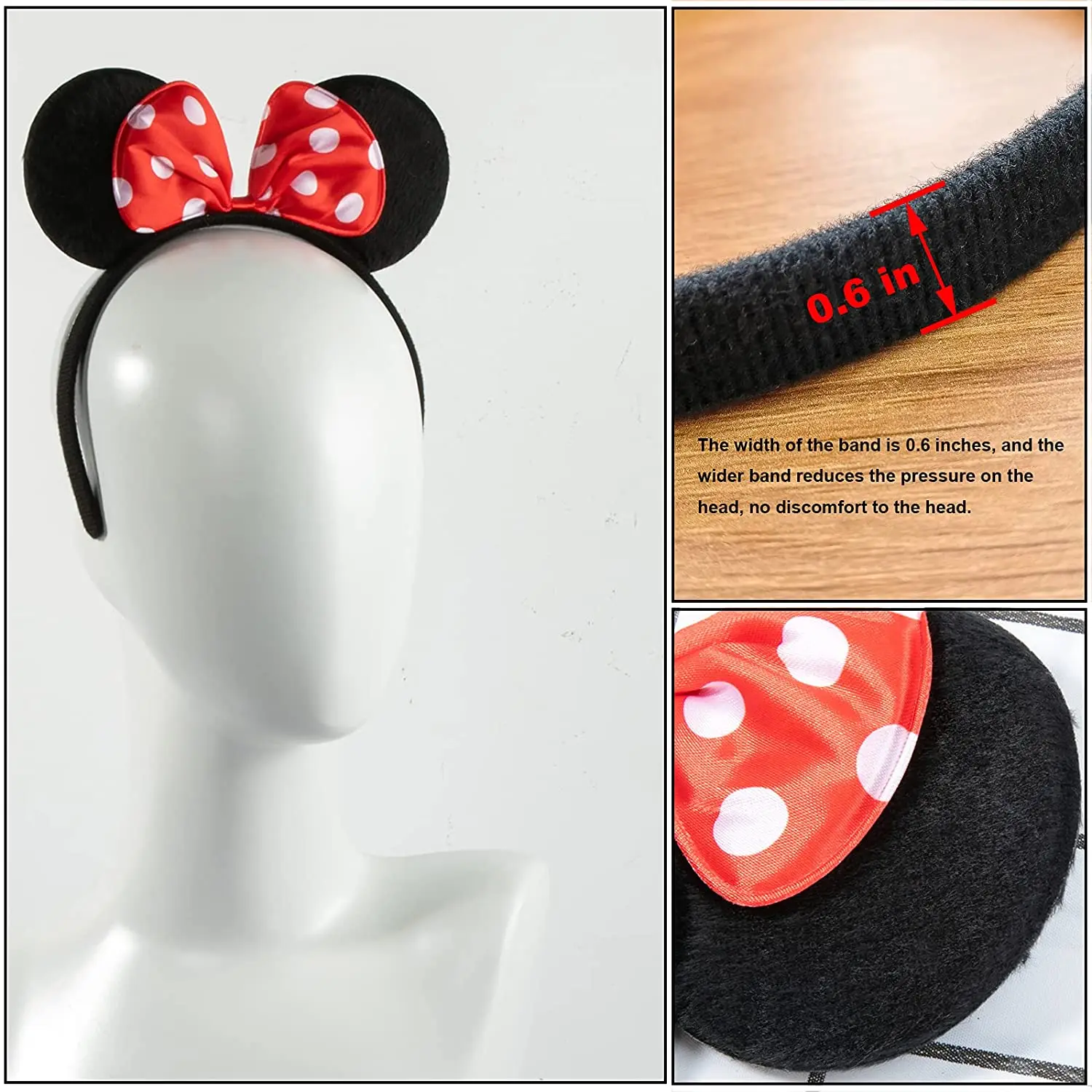 A 12 Pièces Mickey Minnie Bandeaux, Oreilles De Minnie Mouse, Pour Anniversaire Baby Shower, Fournitures De Fête D'anniversaire, Les Fêtes Entre Amis, Les Déguisements (Rouge Et Noir