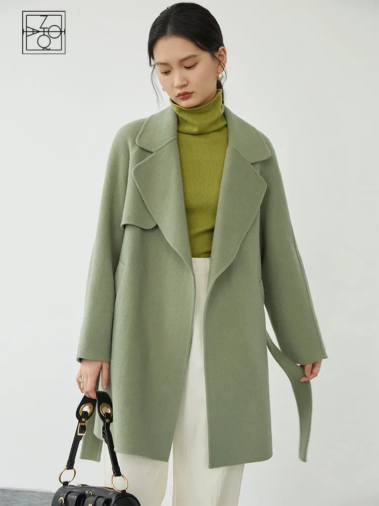 ZIQIAO100WoolWomenTrenchCoatWoolenCoatsRaglanSleeveDesign