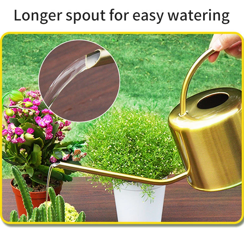 1.3L Watering Can Metal Garden Stainless Steel for Home Flower Water Bottle Easy Use Handle for Watering Plant Long Mouth