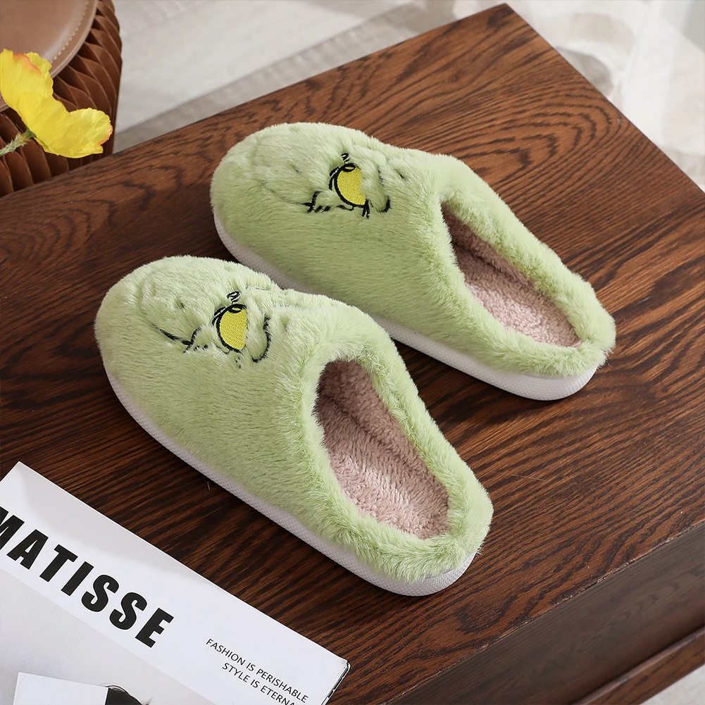 Warm Winter Cotton Slippers for Couples Men An Soft-soled New Thick-soled Shoes Thick Non-slip Cute Home Christmas Grinch Women 4