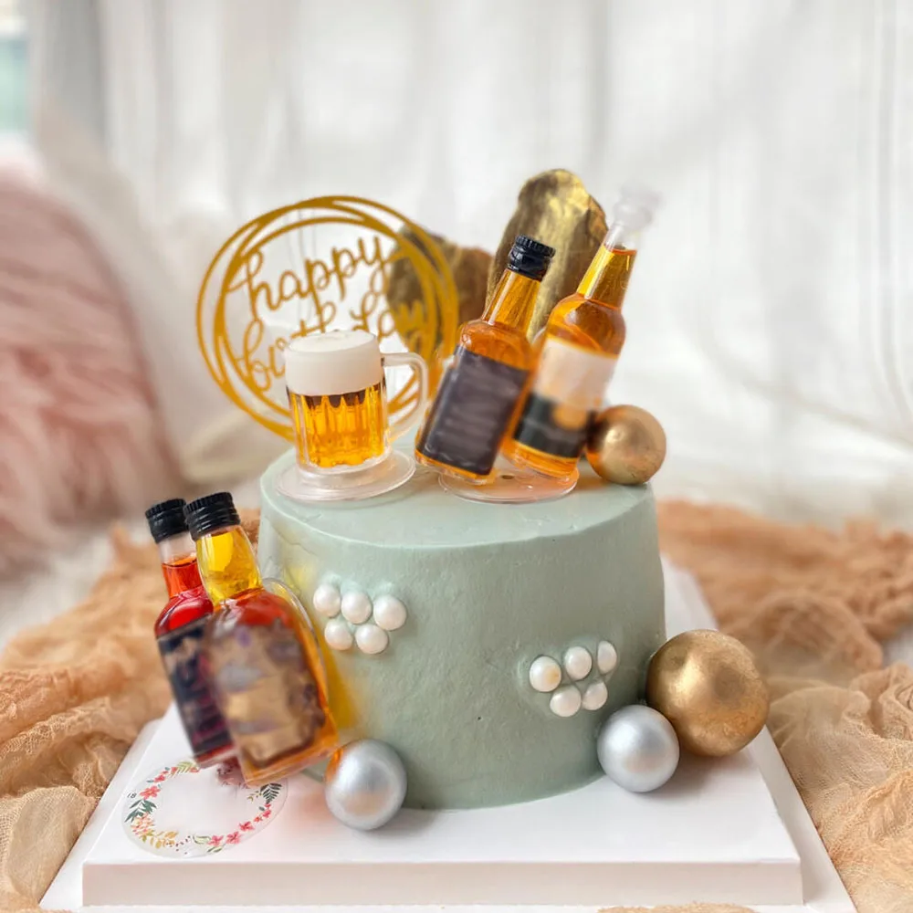Beer Bottle Simulation Statue Whisky Vodka Wine Cake Decorations Father Boy Man Birthday Party Supplies Bachelor Party Decors