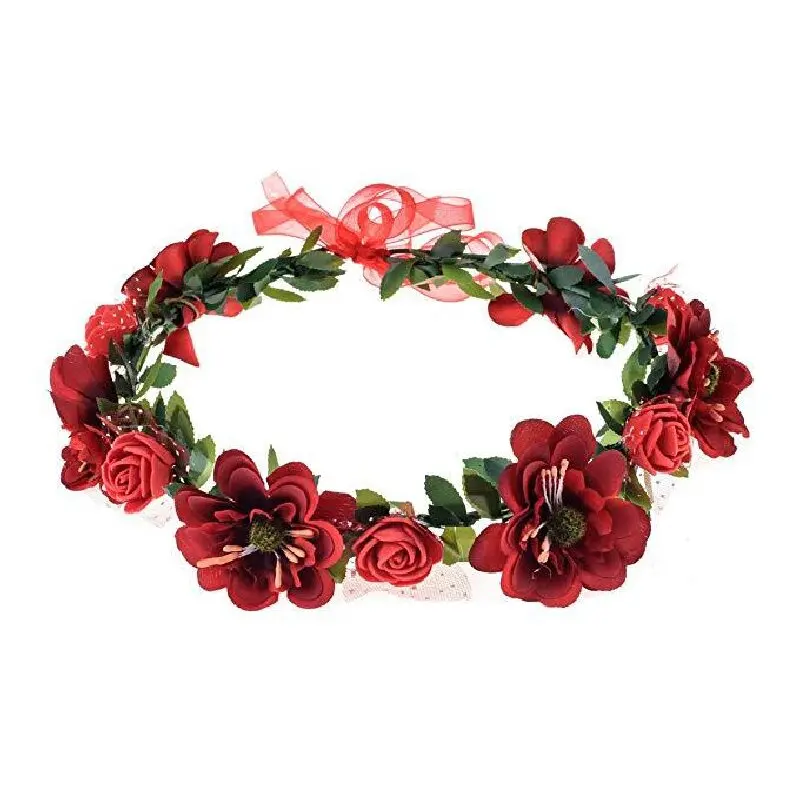 Rose Flower Crown Wedding Dress Wear Adjustable Ribbon Garland Pop