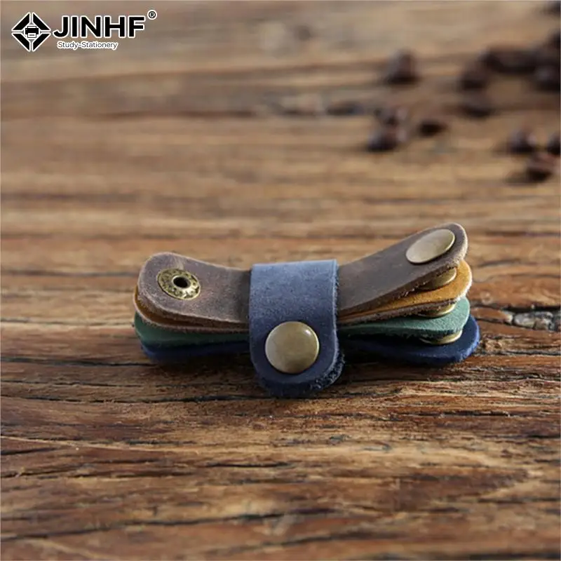 1Pcs Portable Headset Earphone Wire Winder USB Cable Cord Leather Winder Headphone Case Korean Desk Manager