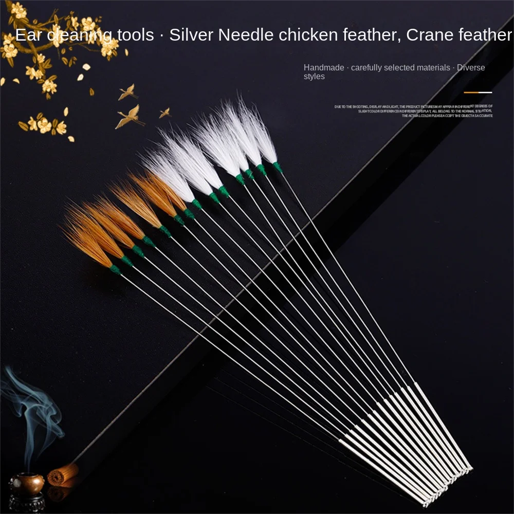 

20PCS Chicken Feather Earpick Wax Remover Silver Needle Curette Adult Ear Massage Tools Cleaner Stick Health Care Ear Pick Tools